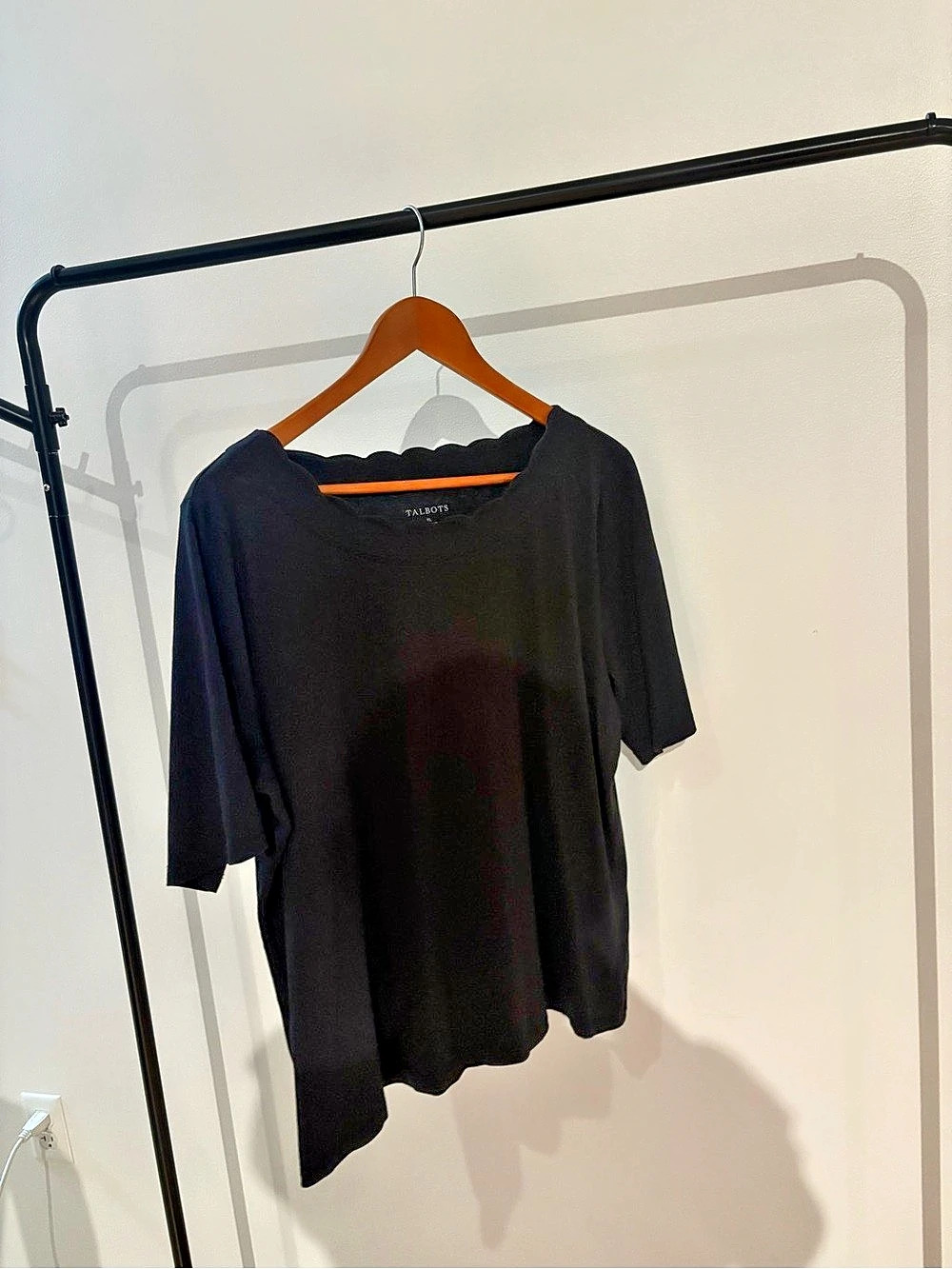 Talbots Black Pima Cotton Scalloped Tunic Size XL